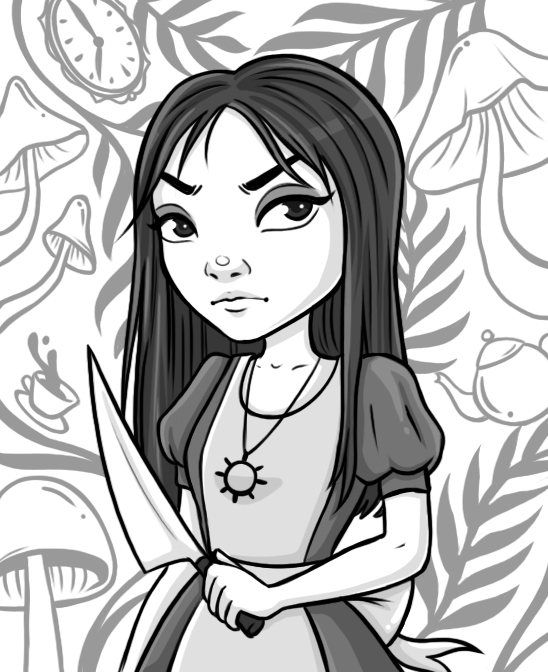 A mugshot of Alice, in her Classic dress